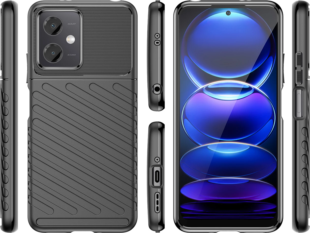 Mbështjellës Hurtel Thunder Case për Xiaomi Poco X5 5G / Redmi Note 12 5G, TPU, i zi