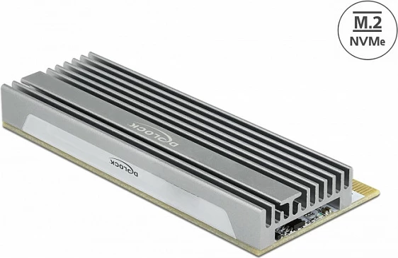Kartë PCIe DeLOCK adapter për NVMe M.2 Key M, me LED RGB, Gri