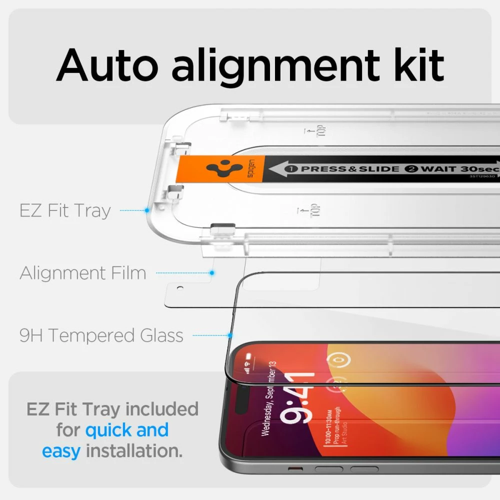 Xham i temperuar Spigen Glas.tR EZ Fit FC për iPhone 15 Plus, 2 copë, Zi