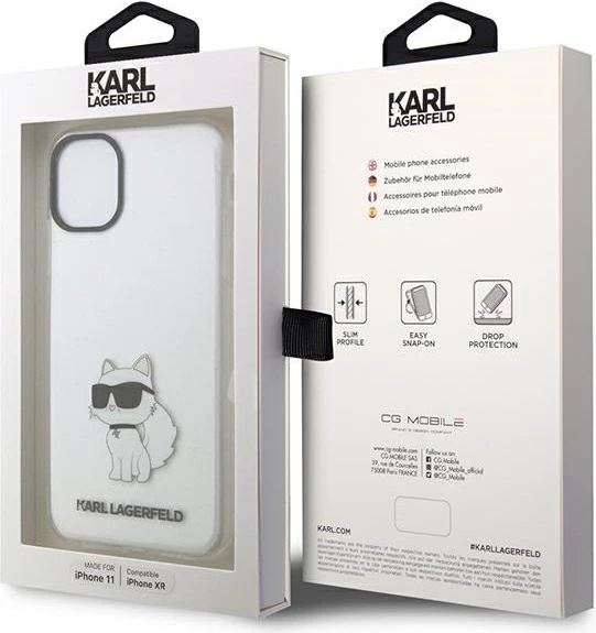Mbështjellës Karl Lagerfeld Ikonik Choupette për iPhone 11/XR, transparent
