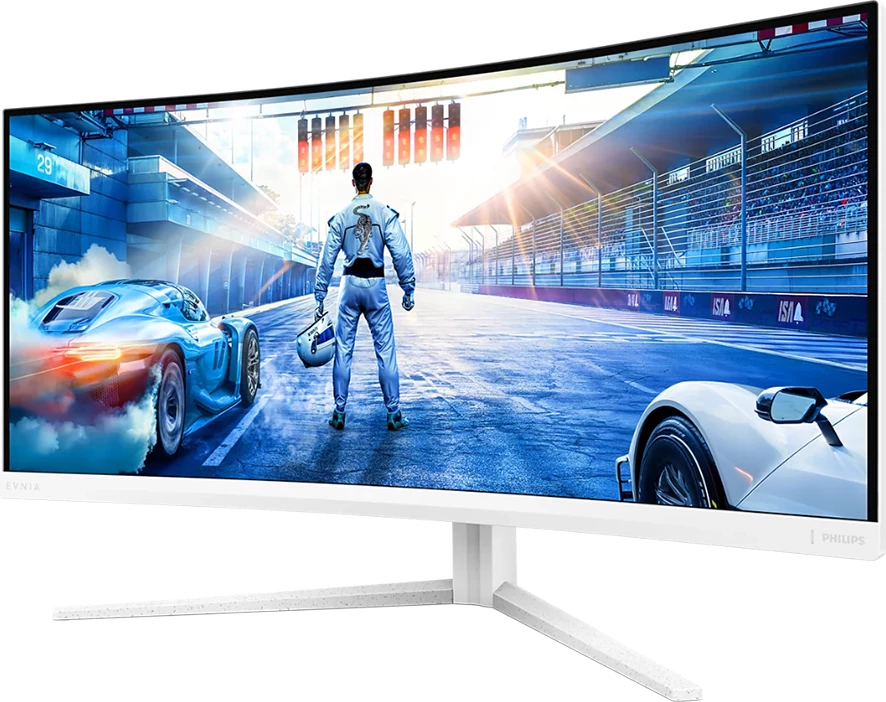 Monitor Philips Evnia 5000 34M2C5501A 34\" WQHD 180Hz Fast VA i lakuar 1500R HDR400 me USB 3.2 hub, altoparlantë, i bardhë