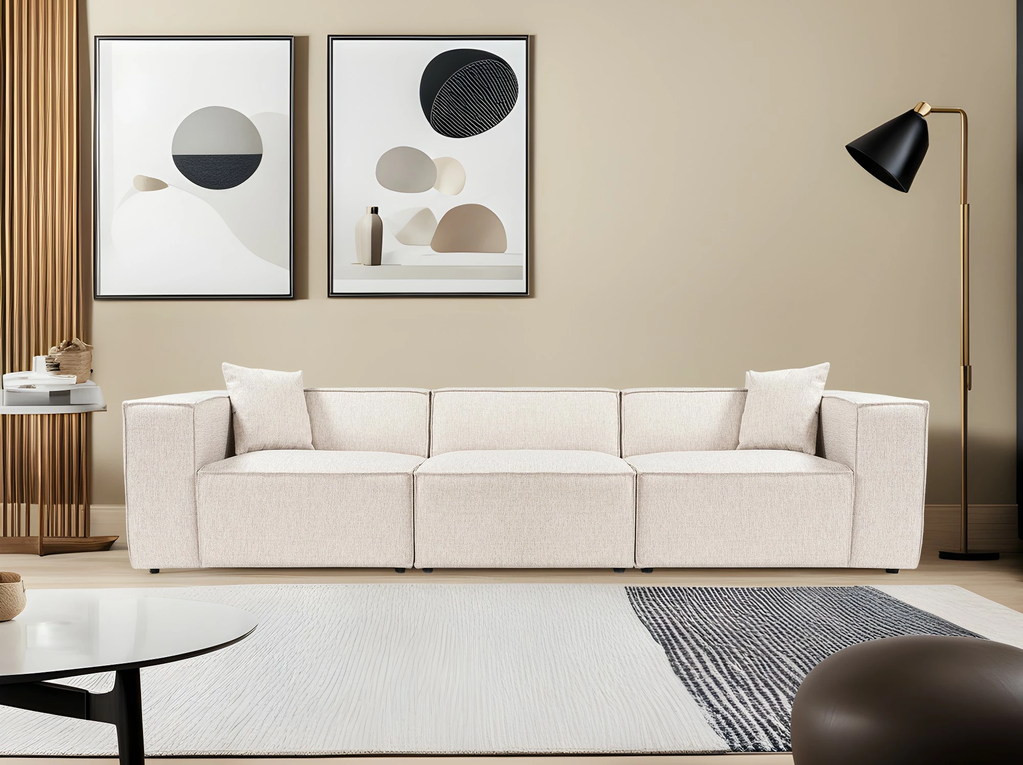 Divan treshe Lora, ngjyrë kafe e çelët, Atelier del Sofa