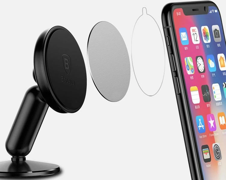 Mbajtës celulari magnetik për veturë Baseus Bullet SUYZD-01, rrotullim 360°, për dashboard, max 6.8\", i zi