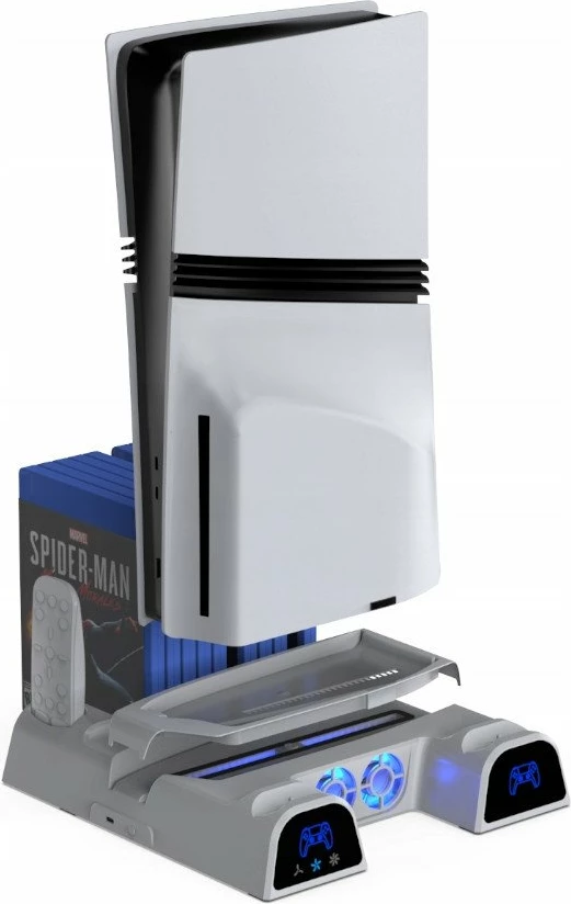 Stacion ftohje dhe karikimi Yaxo Arctic Breeze NE YAX-GA-CB-004 3-në-1 për PS5, i bardhë