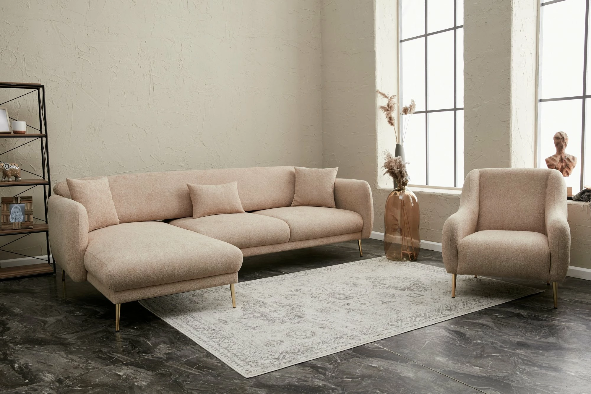 Kënd-sofë krevati Atelier del Sofa, Simena majtas, bezhë