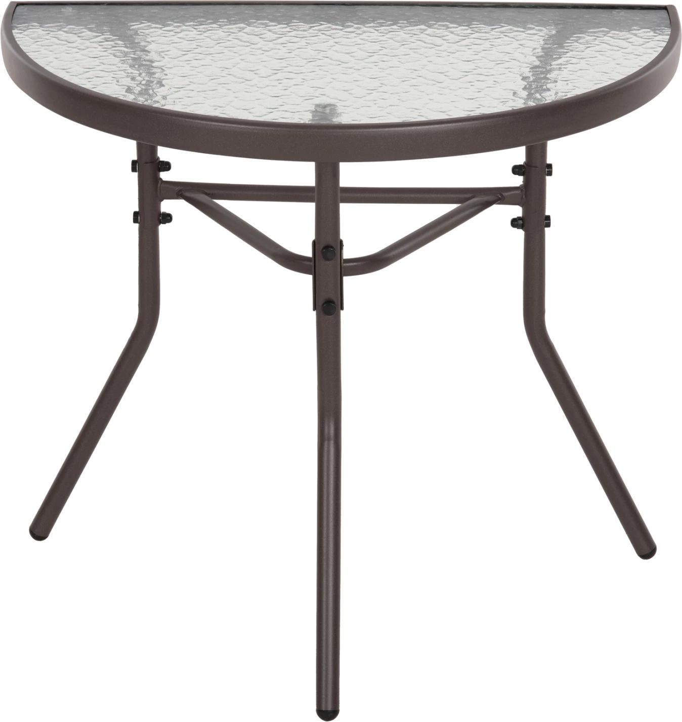 Tavolinë gjysmë rrethore LIMA, metalike, ngjyrë kafe, me sipërfaqe xhami, FH5967.02, 70x40x64,5H cm