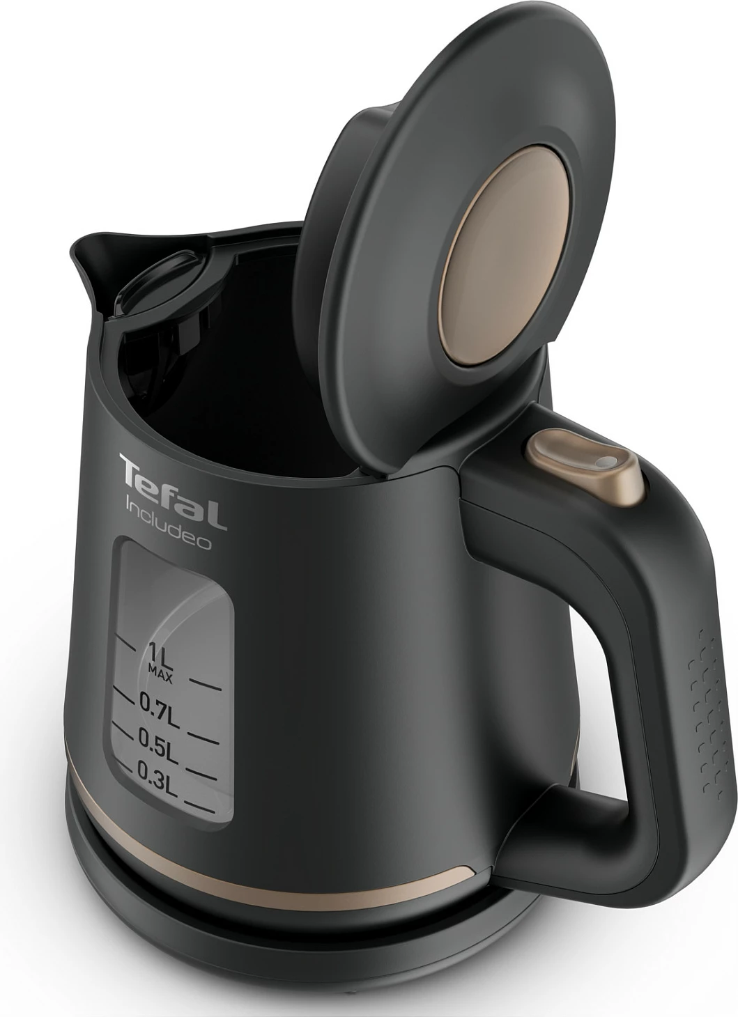 Çajnik elektrik Tefal Includeo, 1L, 2400W, filtër anti-gëlqere, i zi