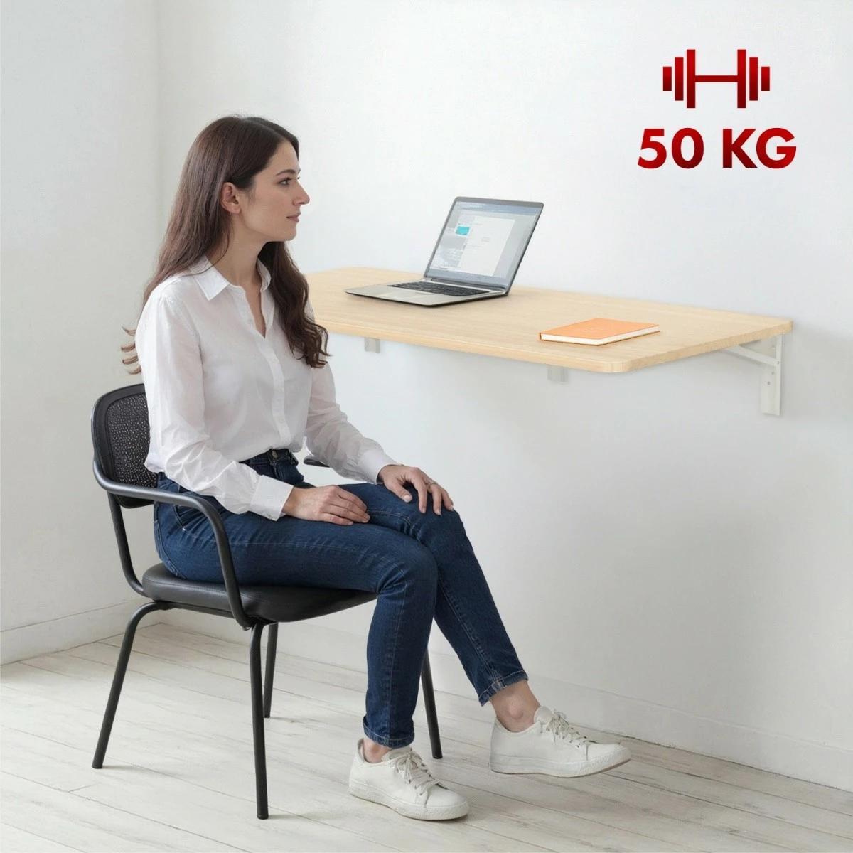 raft palosës mural, Maclean MC-128 WD, 100x40 cm, ngarkesë 50 kg, e bardhë/dru