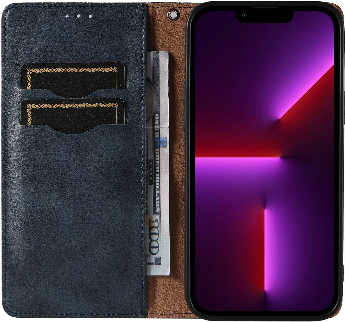 Mbështjellës Hurtel Magnet Strap Case për iPhone 13 Pro, me portofol dhe litar dore, Blu