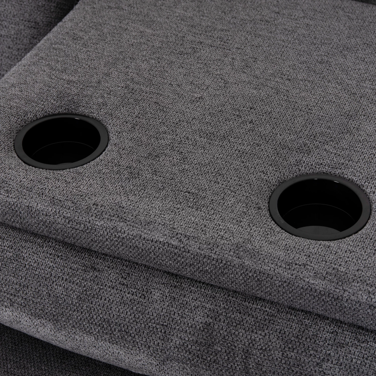 Këndare e djathtë SYNTHIA me recliner elektrik, hapësirë për depo dhe tavolinë, material gri, 246x159x97cm