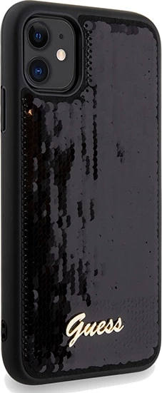 Mbështjellës Guess Sequin Script Metal për iPhone 11/XR, i zi