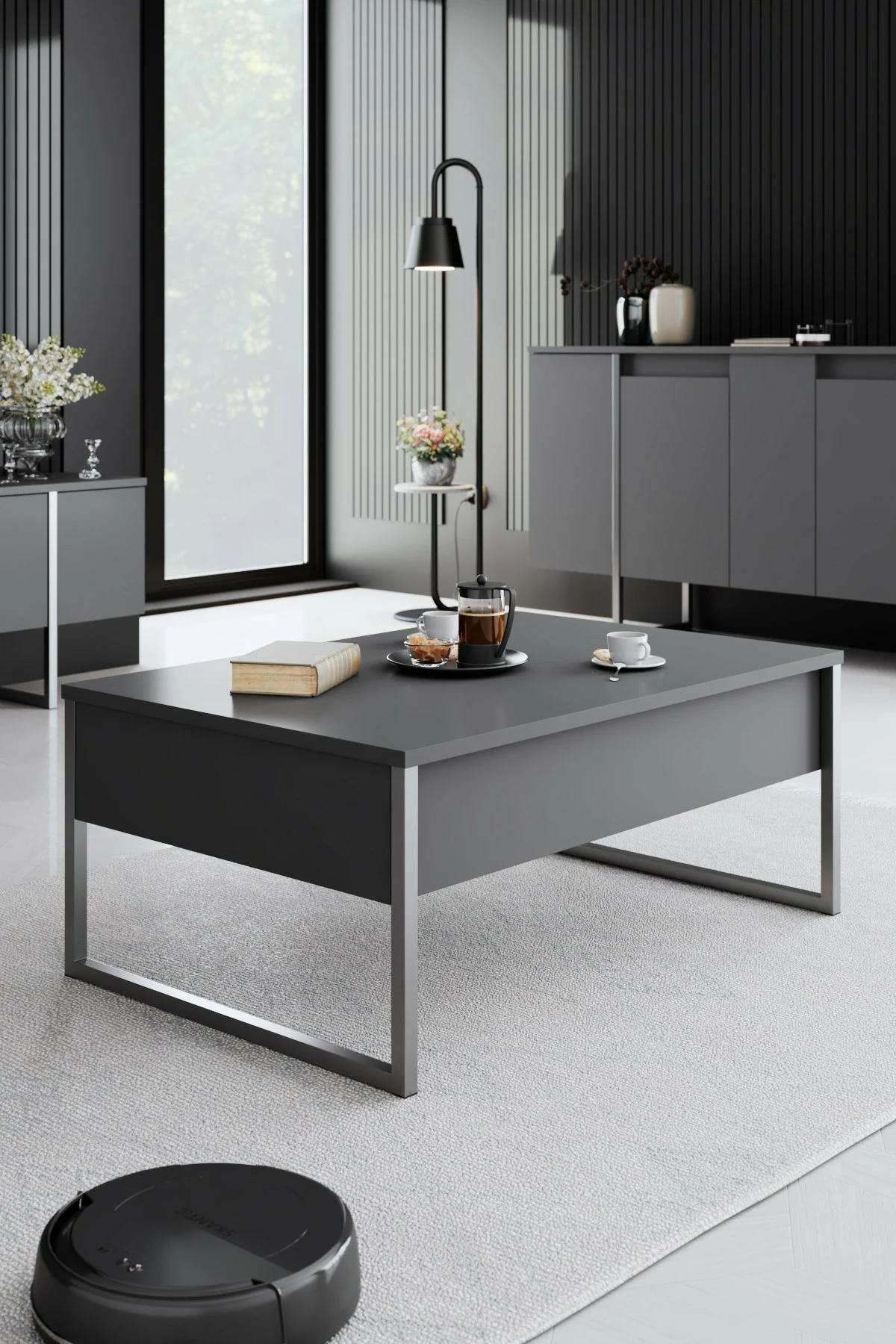 Set mobiljesh për dhomë dite, Hanah Home Luxe, antracit, argjend