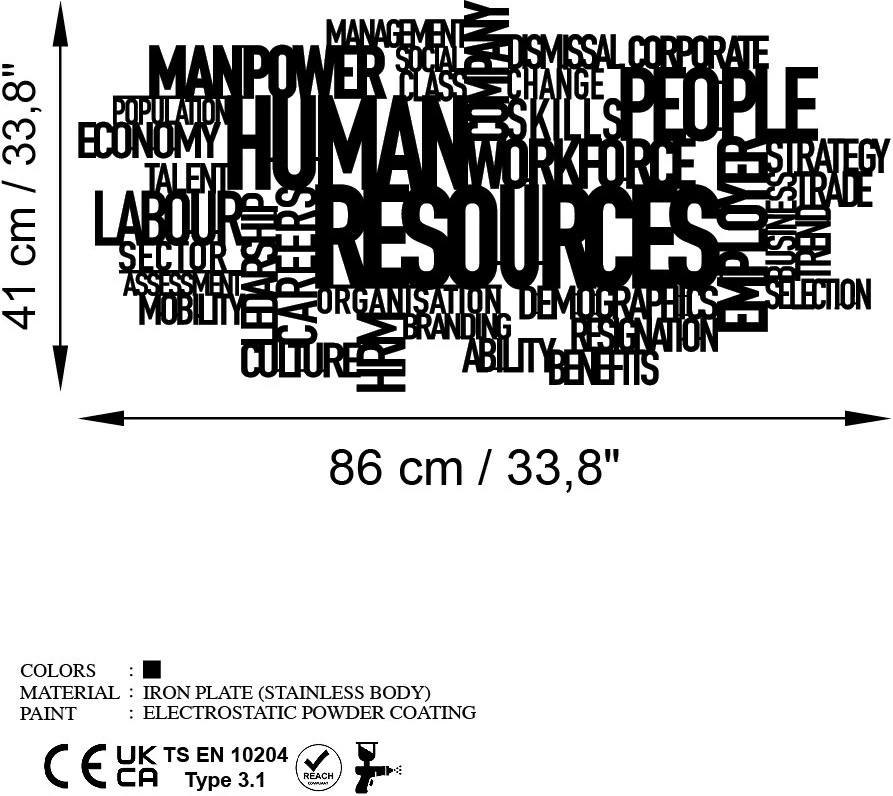 Aksesor dekorativ metalik për mur, Wallity, Human Resources, ngjyrë e zezë, 86x41cm