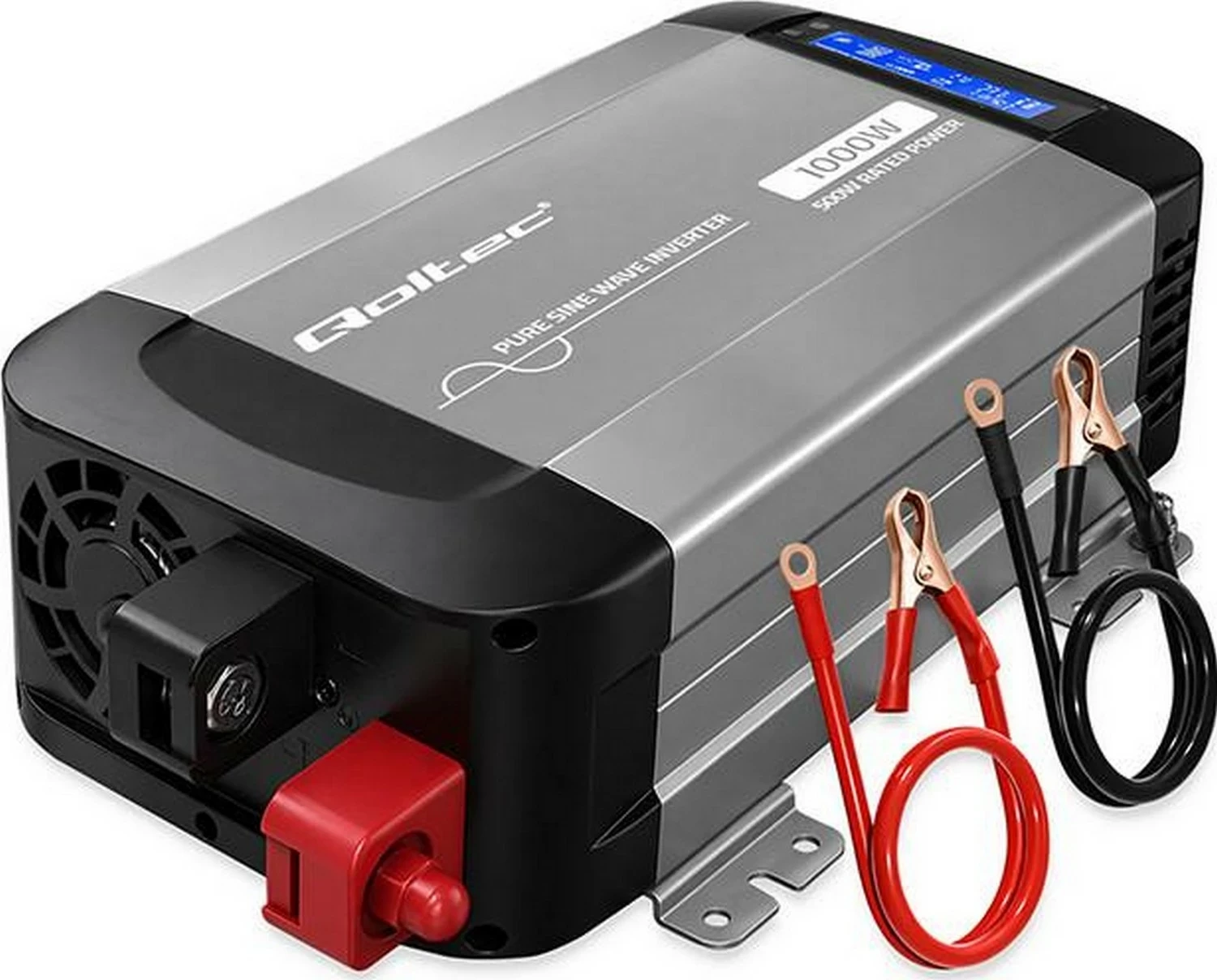Inverter Qoltec Pure Sine Wave 12V në 230V 500/1000W, hiri