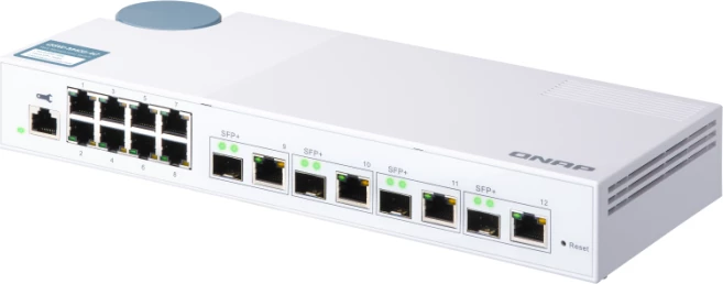 Switch QNAP QSW-M408-4C, 12 porta (4x 10GbE combo SFP+/RJ45 + 8x 1GbE RJ45), web managed, bardhë
