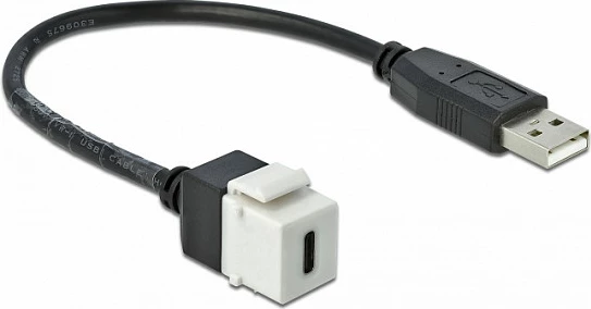 Adaptër/Modul Keystone DeLOCK 86382, USB-A mashkull në USB-C femër, flat, zi/bardhë