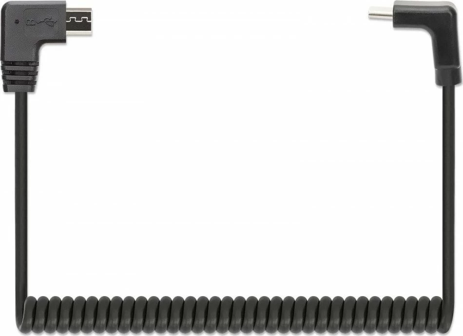 Kabllo karikimi spiral USB-C në microUSB Manhattan 356244 12W/3A 35-100cm e zezë