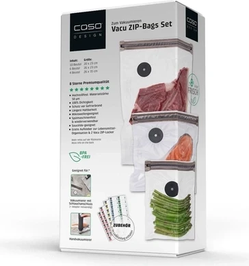 Set qese vakumi CASO Vacu ZIP-Bags MPN 1243 20×23/26×23/26×35 cm transparente, set komplet
