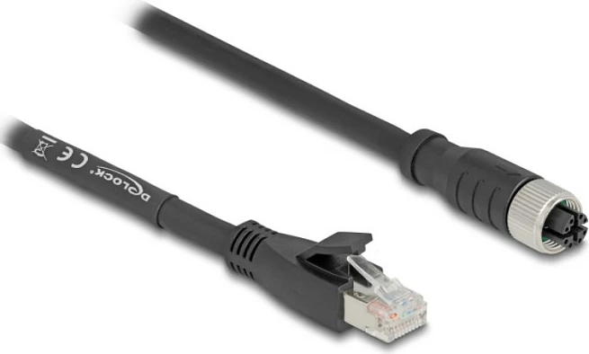 Kabllo Ethernet industriale DeLOCK 80594, Cat5e, 5m, M12 (F) në RJ-45 (M), S/FTP, e zezë