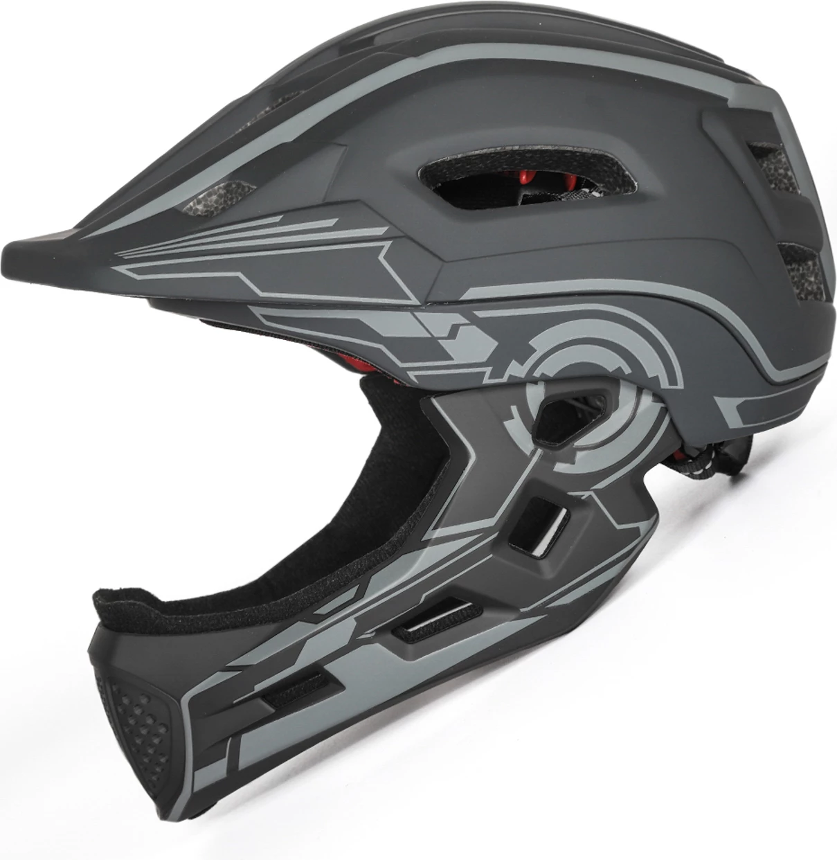 Kaskë biçiklete full-face për fëmijë, Wozinsky HT-27S, me dritë të pasme LED me USB, rregullim 360°, peshë 400 g, S 52-56 cm, gri