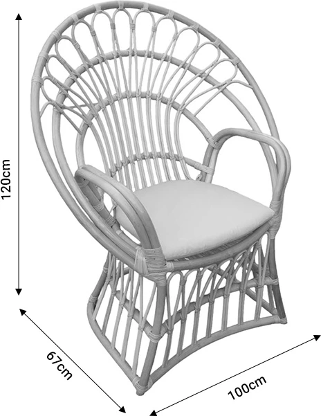 Karrige Boloni Inart me jastëk bezhë, ratan natyral, 100x67x120cm