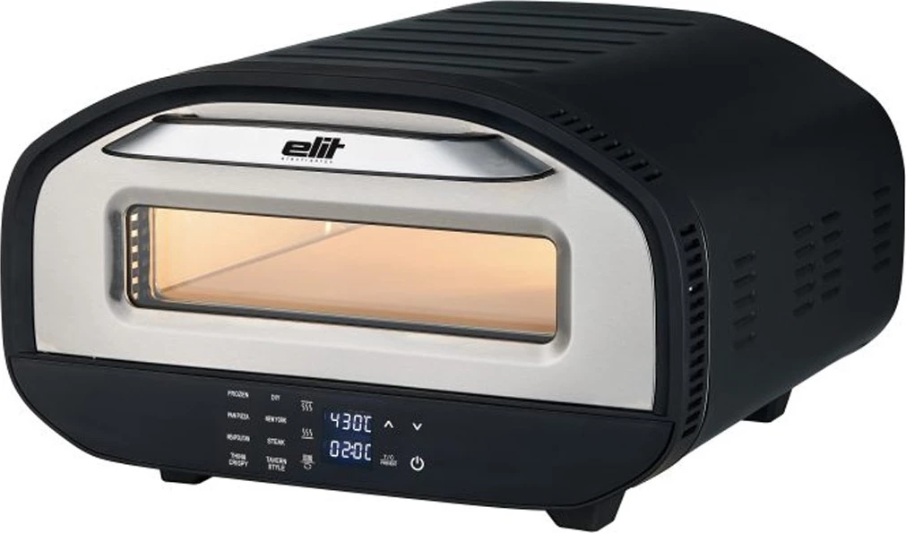 Furrë elektrike për pica Elit PIZZARELLA 12" 2200W, e zezë/argjend, me gur kordierit + lopatë pice 3
