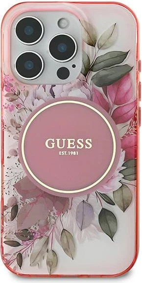 Mbështjellës Guess IML Flower & Tonal Circle MagSafe për iPhone 16 Pro Max, Rozë