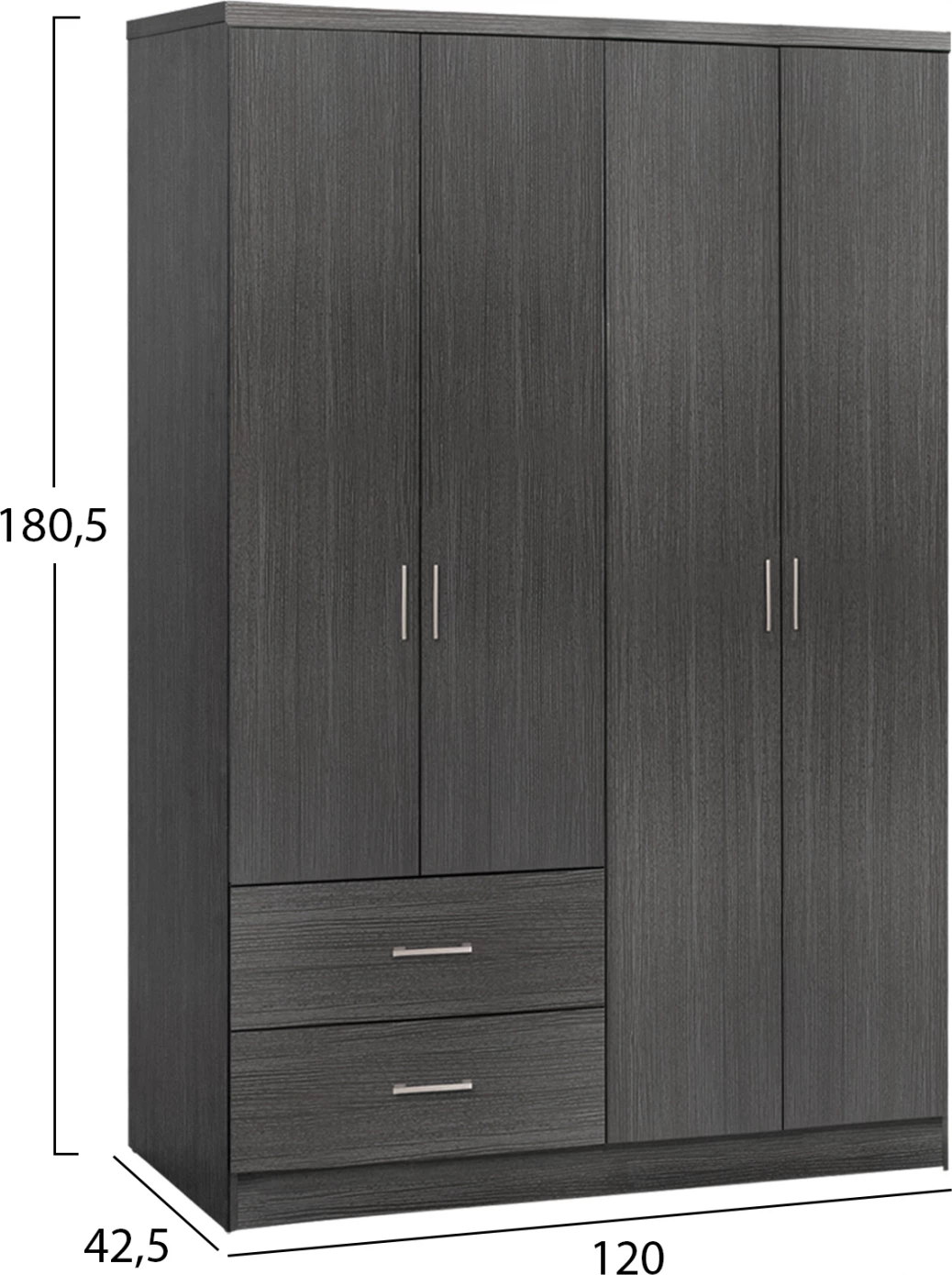 Dollap 4 dyer me 2 sirtarë FH339.01 Zebrano 120x42,5x180,5