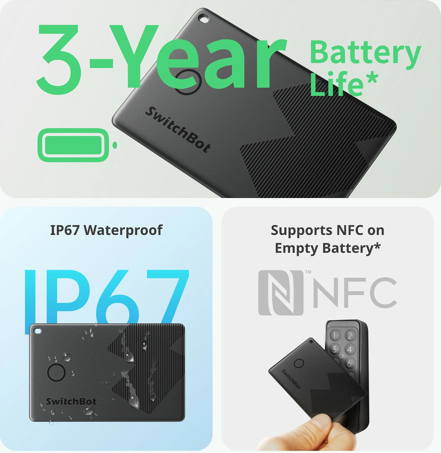 Kartelë gjurmimi SwitchBot Wallet Finder Card W2500032, Apple Find My, NFC, IP67, 2.5mm, e zezë