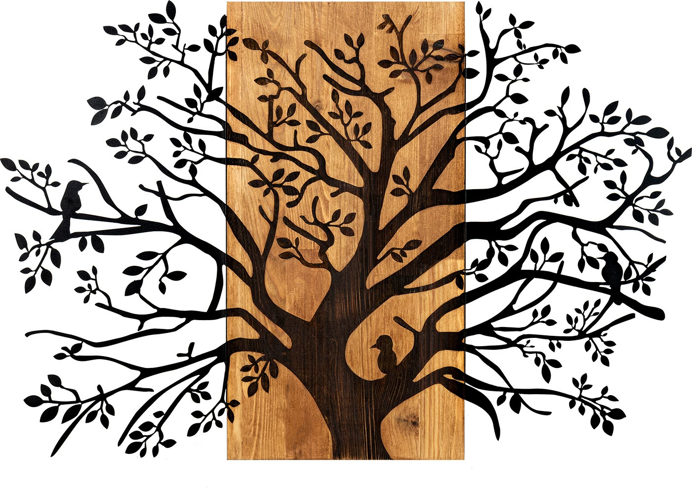 Aksesor dekorativ për mur, dru dhe metal, Wallity, Kavak, ngjyrë e zezë dhe arre, 85x58cm