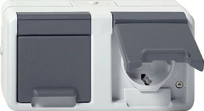 Prizë dyshe muri GIRA 478130, Schuko, 16A 250V, me kapak, gri