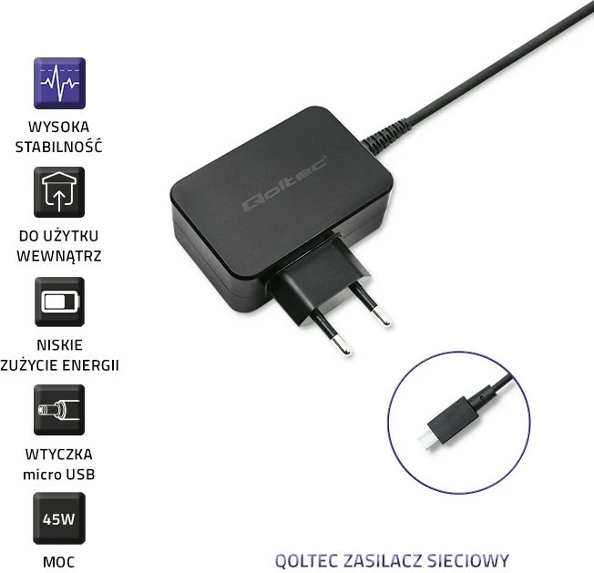 Furnizues energjie Qoltec 52395 për Asus, 33W, 19V, 1.75A, Micro USB, zi