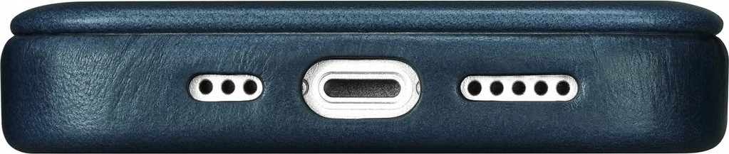 Mbështjellës iCarer Oil Wax Premium Leather Folio për iPhone 14 Plus, MagSafe, kaltër