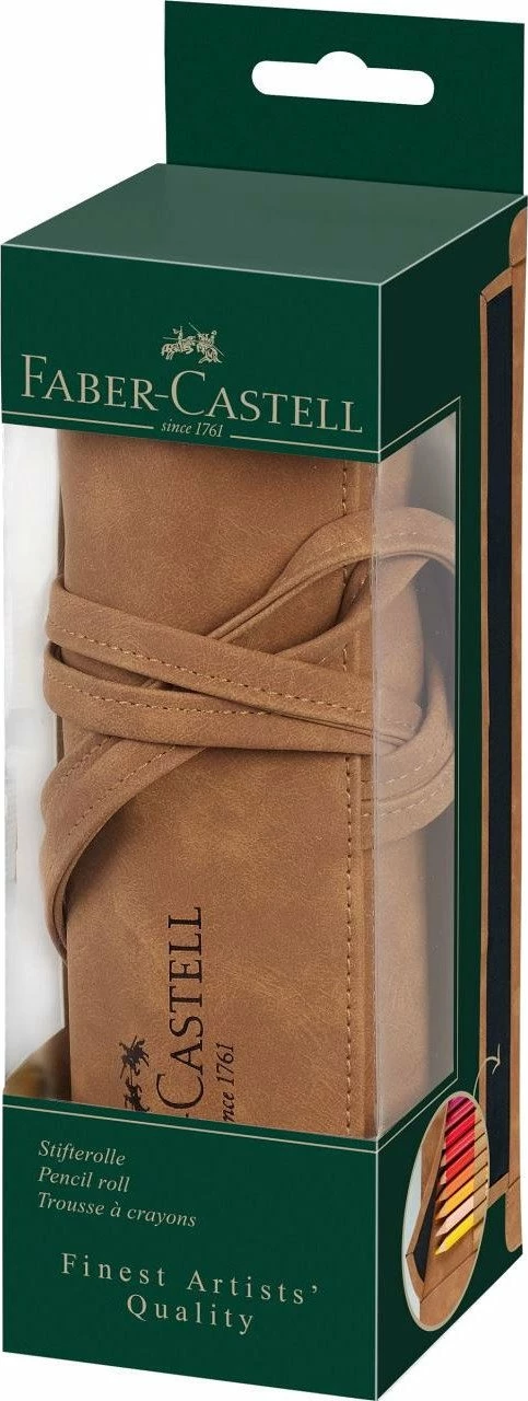 Organizues rrotull për lapsa Faber-Castell Art & Graphic 180010, PU lëkurë, 45 vende, 20x50 cm, bosh, kafe/bezhë, 1 copë