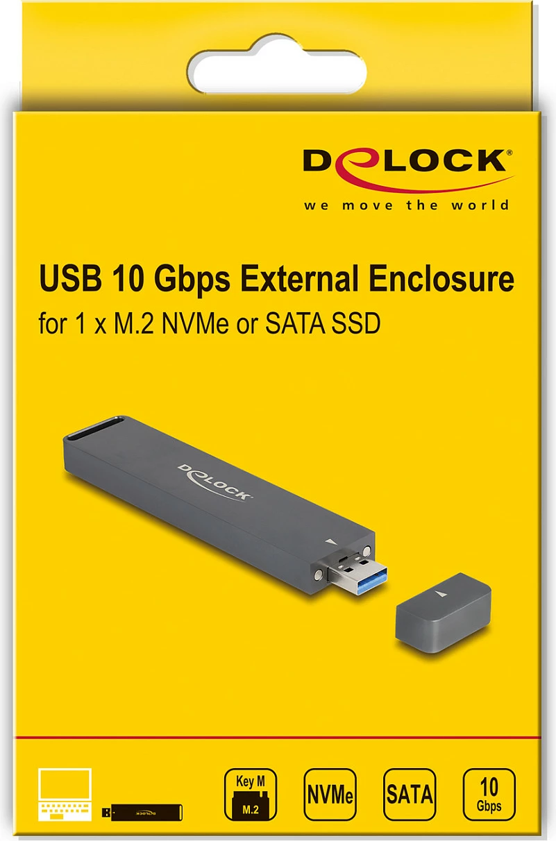 Kasë eksternale DeLOCK për SSD M.2 NVMe/SATA, USB-A 10Gbps, gri