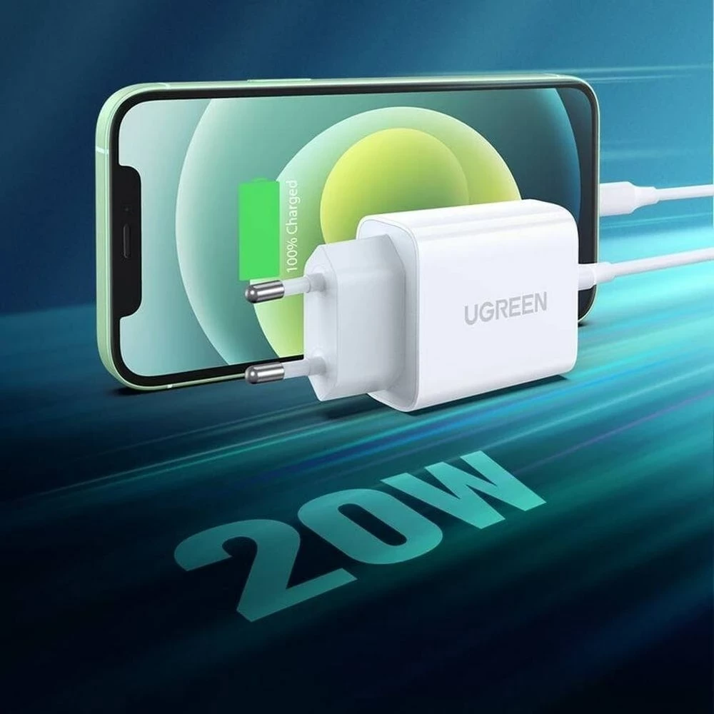 Karikues UGREEN 20W, USB-C, Power Delivery 3.0 & Quick Charge 4.0+, i bardhë