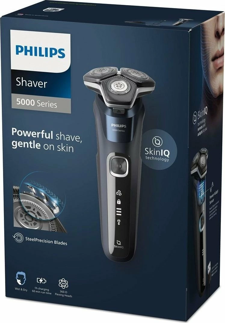Makinë rroje Philips Series 5000 S5885/25, wet & dry, SkinIQ, bateri Li-ion 60 min, zi/gri