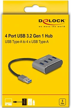 USB hub DeLOCK 4-Port USB 3.2 Gen 1 Type-A, 5 Gbps, i zi
