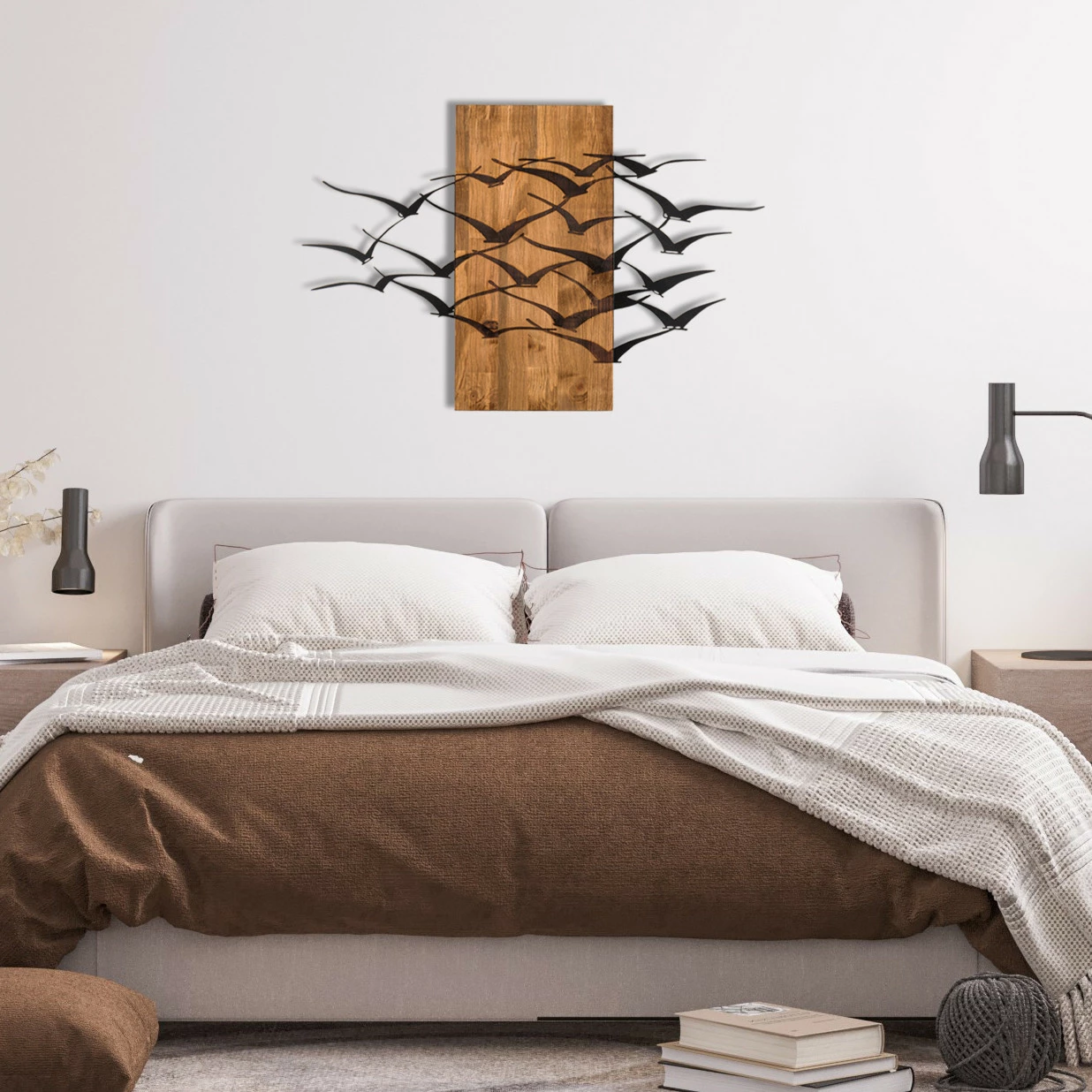 Aksesor dekorativ muri prej druri, Wallity, Migration, ngjyrë e zezë dhe arre, 86x58cm