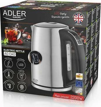 Çajnik elektrik Adler AD 1340 1.7L 2200W me kontroll temperature, Argjend