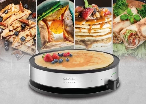 Krepa-maker CASO CM 1300, 33 cm, 1300 W, inox/zezë, set me dozator brumi + shpatull druri