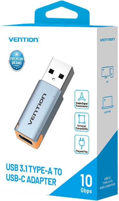 Adapter USB Vention CUAH0, USB-A 3.1 në USB-C, Gri