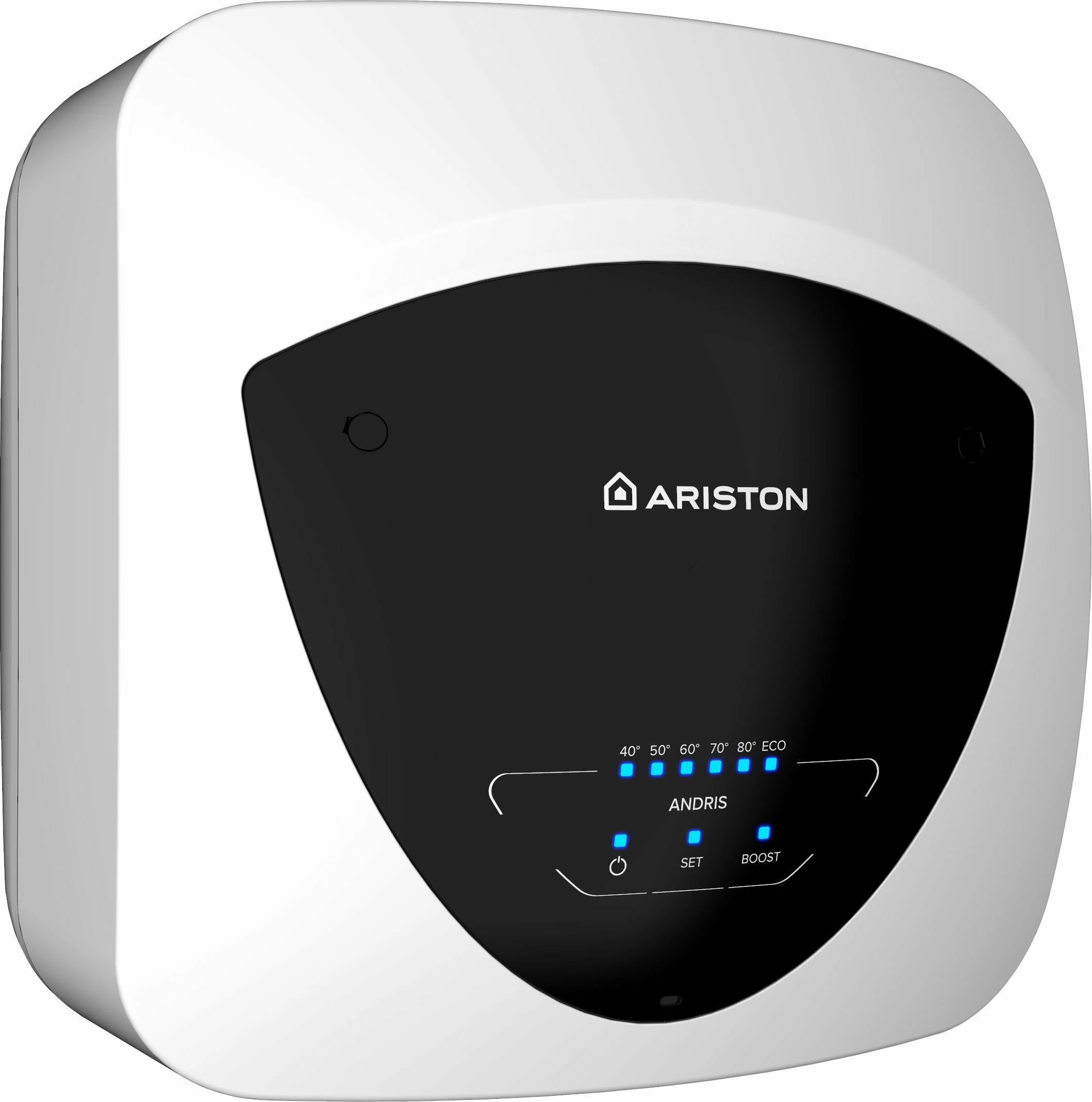 Bojler elektrik Ariston Andris Elite 3105086 10 L 2 kW, instalim vertikal nën lavaman, bardhë/zi
