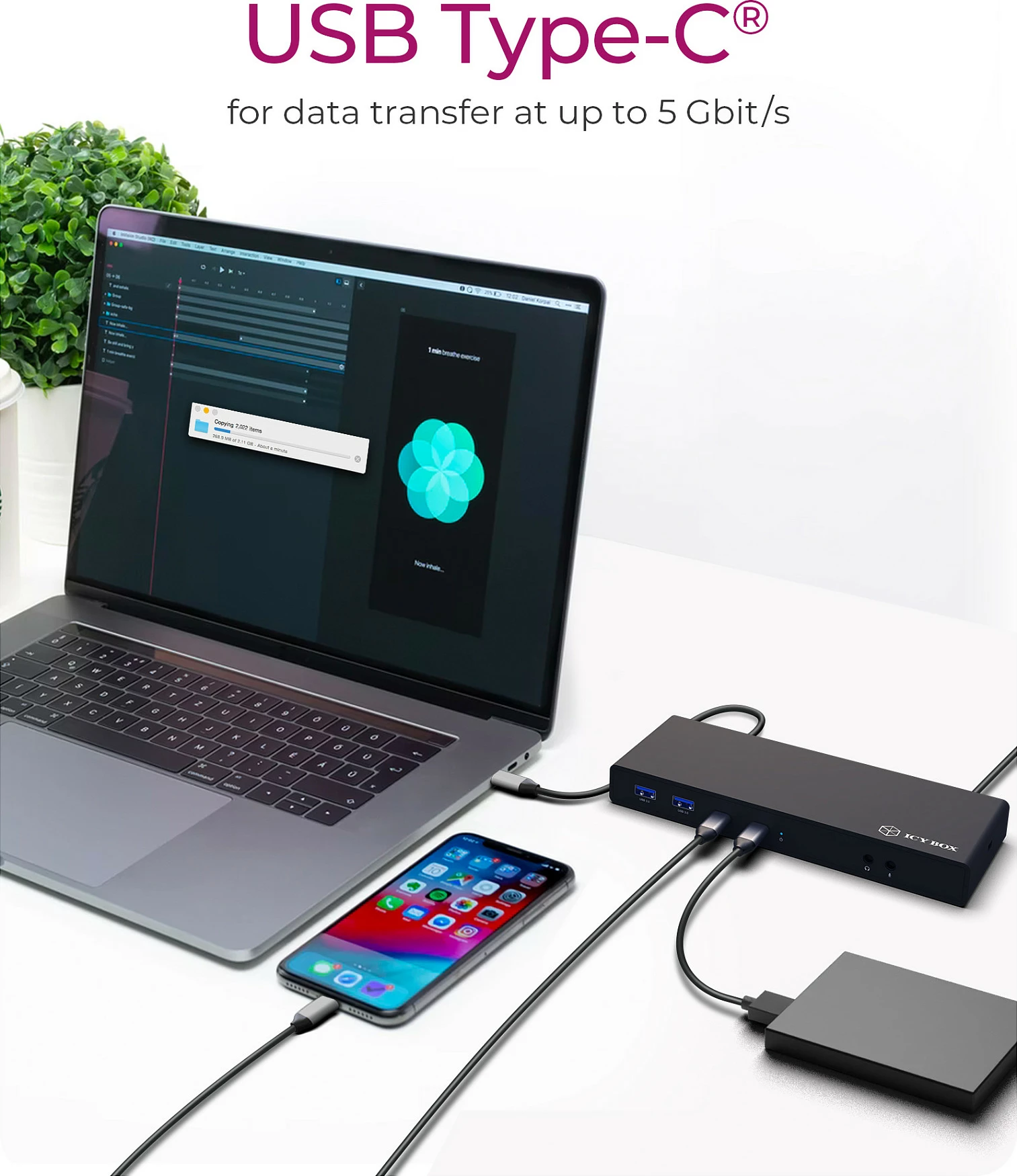 Docking station ICY BOX IB-DK2245AC, USB-C/USB-A, HDMI/DisplayPort, Ethernet, e zezë