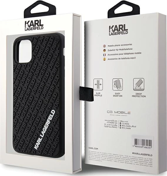 Mbështjellës Karl Lagerfeld KLHCN613DMKRLK për iPhone 11/XR 6.1", i zi, hardcase 3D Rubber Multi Logo