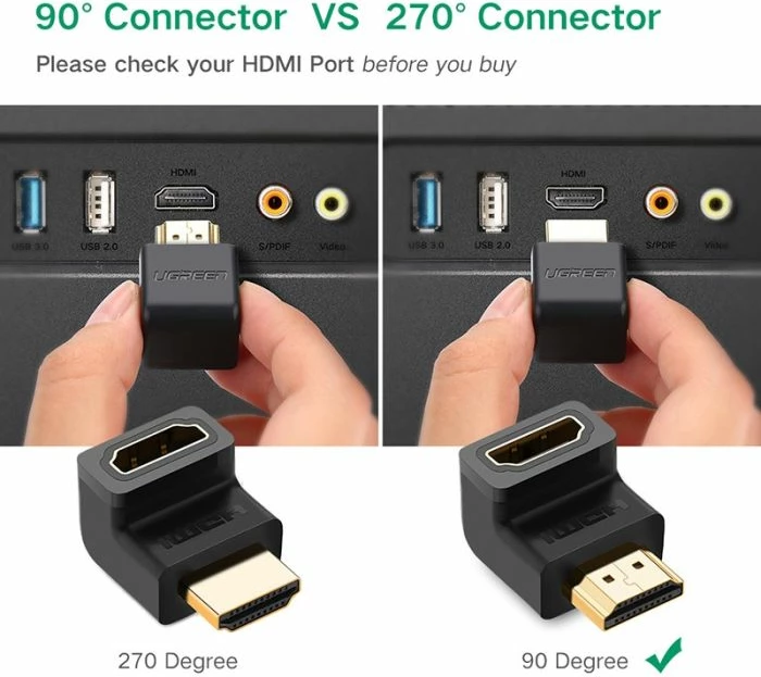 Adapter HDMI UGREEN 20109 këndor (Male në Female) 4K@60Hz, i zi, polybag