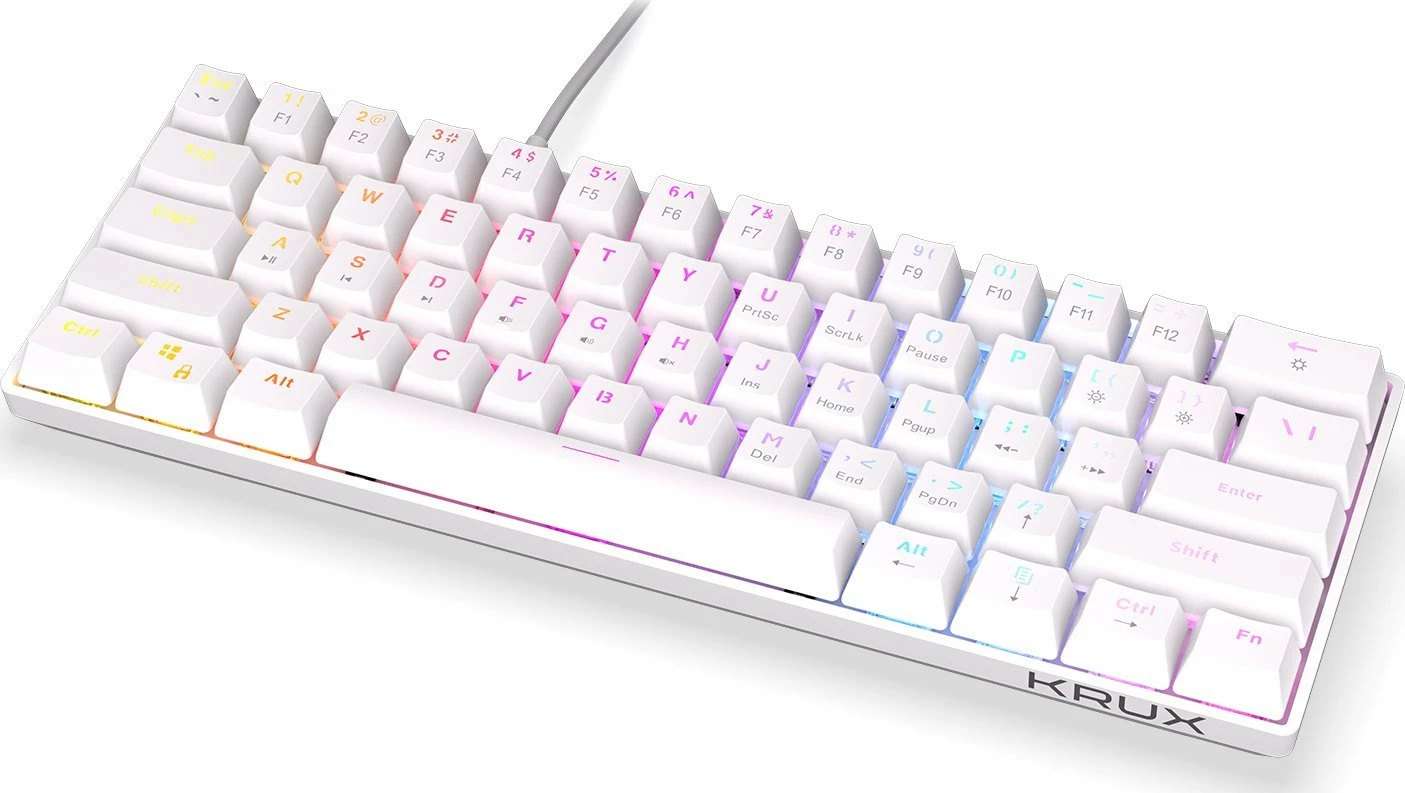 Tastierë mekanike gaming Krux Qara KRX0138 60% Outemu Red RGB USB, e bardhë