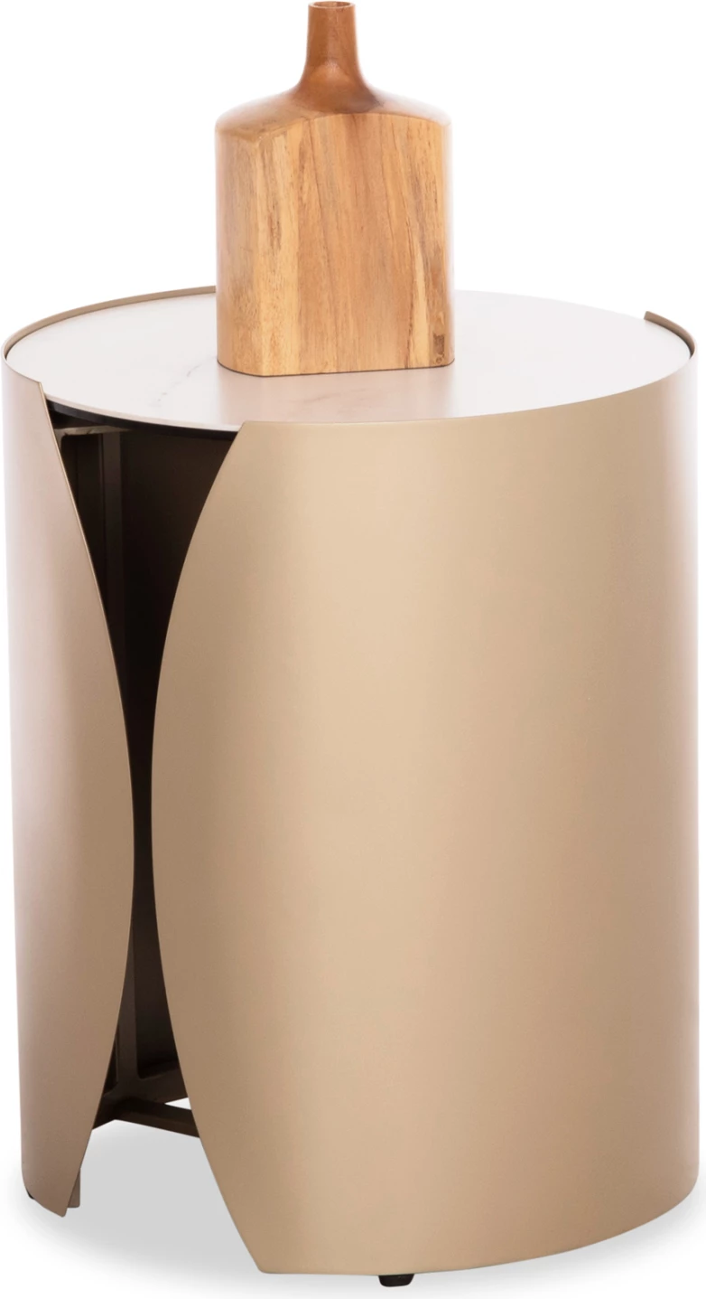 Tavolinë anësore rrethore Obsession, ngjyrë shampanjë, mermer i bardhë