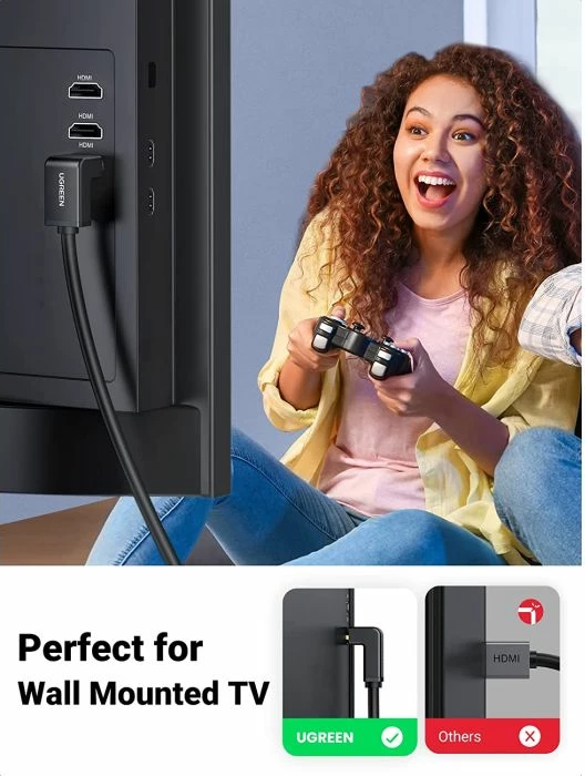 Kabllo HDMI UGREEN Corner MPN 10173, 4K/60Hz, 2m, kënd 90°/270°, e zezë