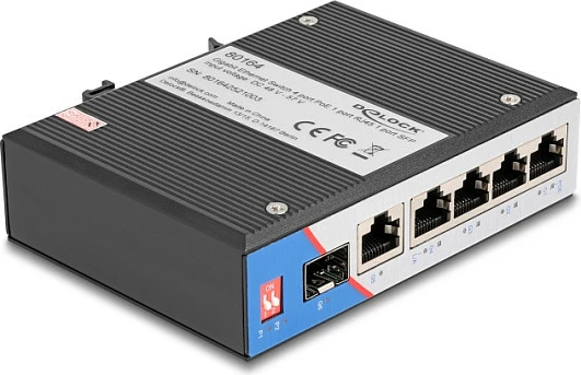 Switch DeLOCK 80164, 5x Gigabit RJ45, PoE, montim DIN rail